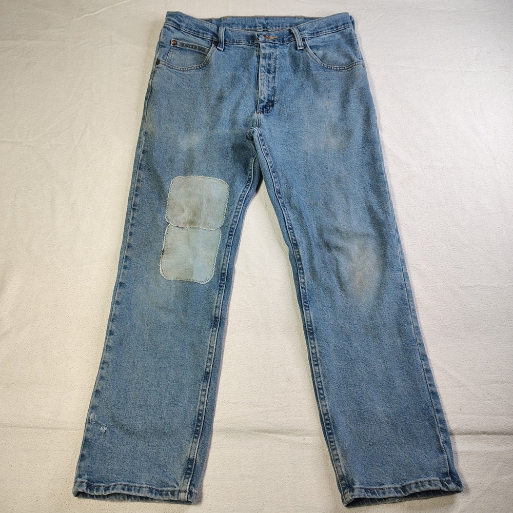 Wrangler Jeans Mens 34x29‎ Blue Patched Distressed Straight Faded 1096FXVDB